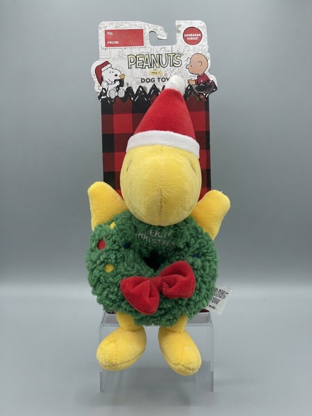 NWT Peanuts Woodstock Christmas Wreath Plush Squeaker Dog Toy